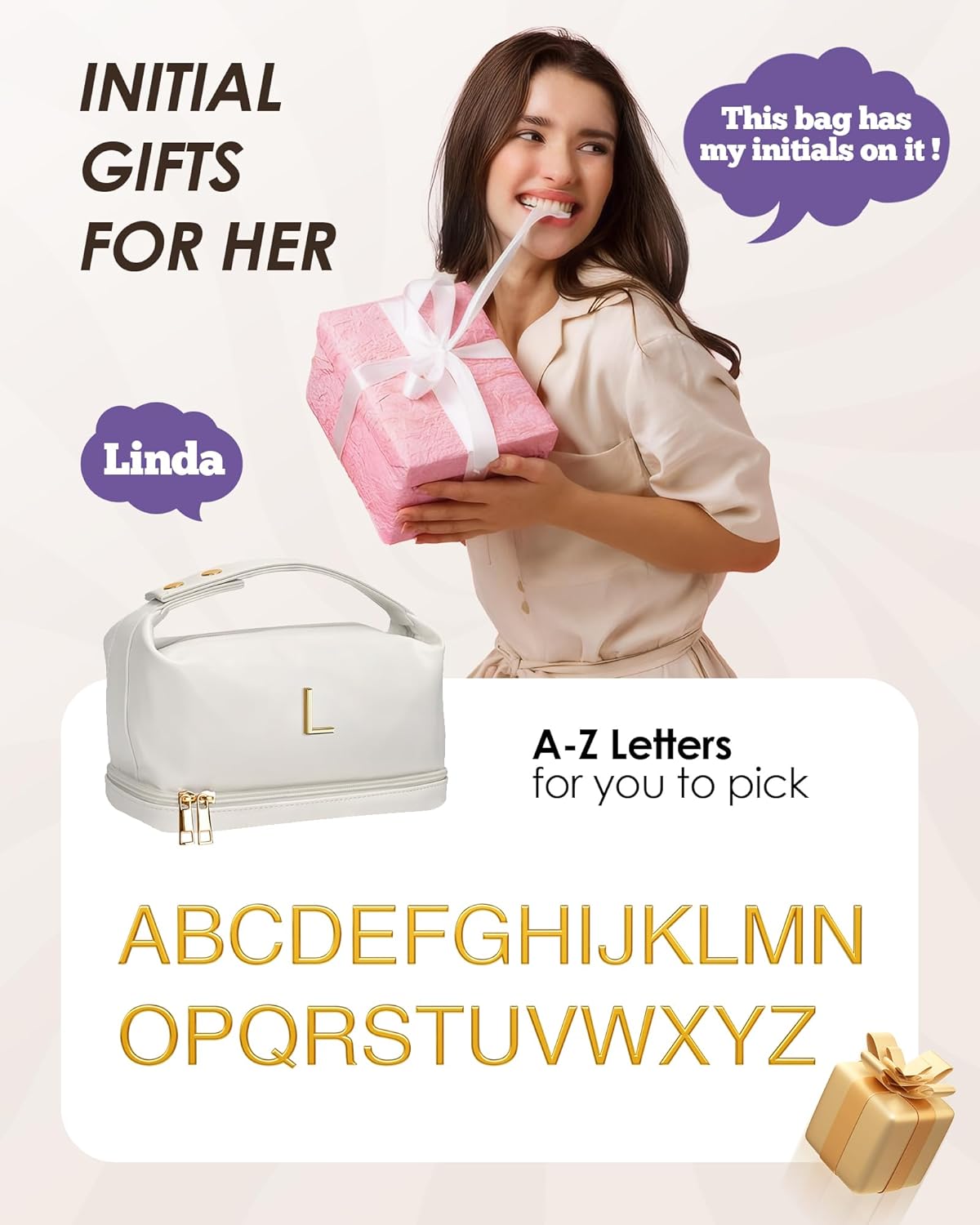 Bridal Party Gifts-Personalized Makeup Bags with Handle, Layer Cosmetic Bag, Travel Toiletry Bag