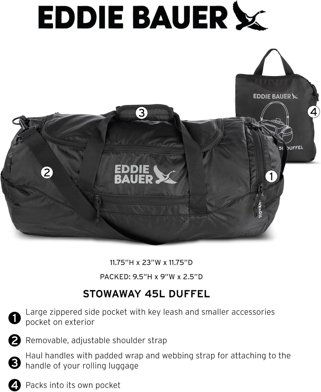 Eddie Bauer Stowaway Packable 45l Duffel Bag-Made from Ripstop Polyester