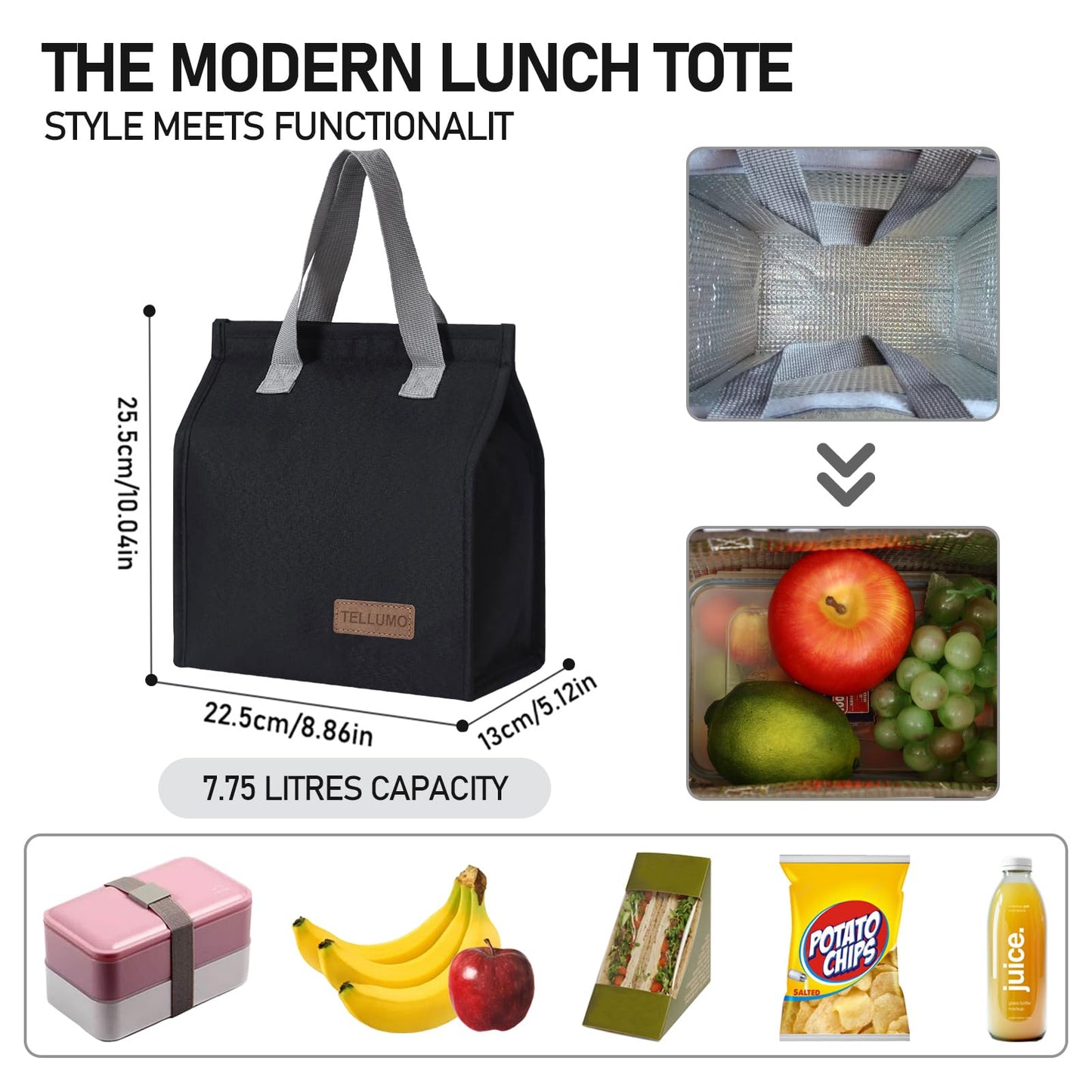 TELLUMO Insulated Lunch Bag for Men Women, Large Reusable Leakproof Lunch Box Container, Small