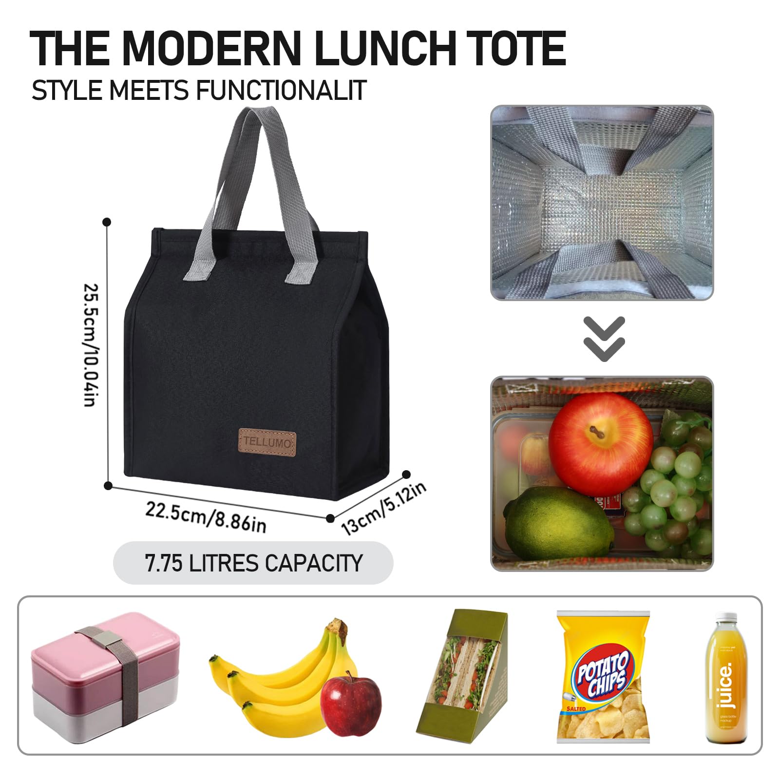 TELLUMO Insulated Lunch Bag for Men Women, Large Reusable Leakproof Lunch Box Container, Small