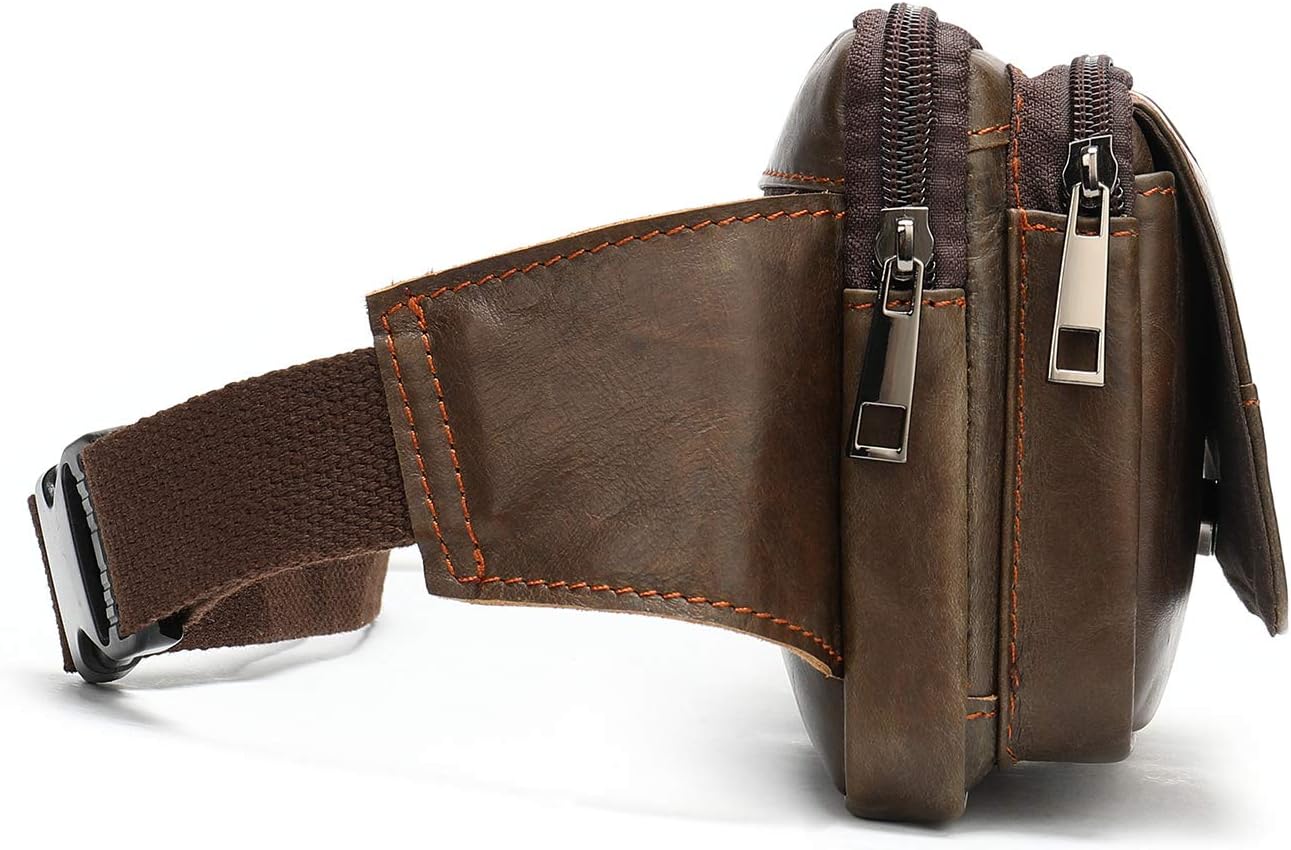 Fanny Pack for Men and Women, Leather Sling Waist Bag for Hiking Running Travel - Durable Cowhide Leather