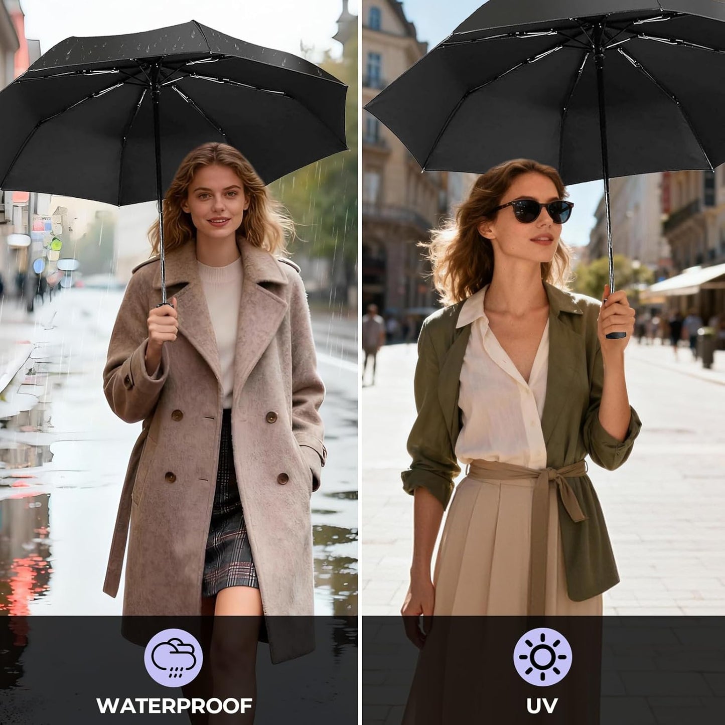 LLanxiry Compact Travel Umbrella, Mini Windproof Umbrellas for Rain & Sun, Small Lightweight Outdoor UV Umbrella, Portable Folding Umbrellas for Travel
