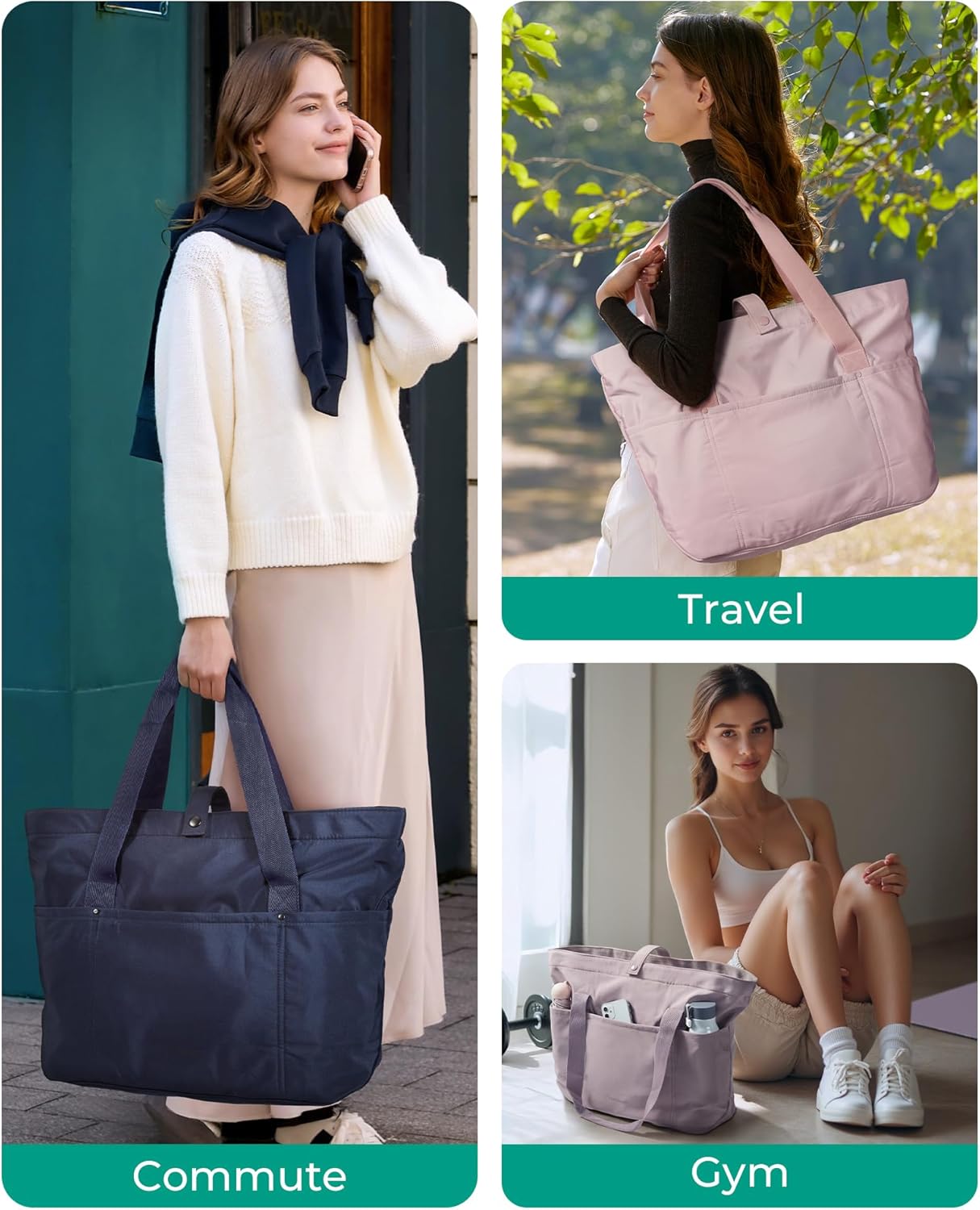 BAGSMART Tote Bag for Women, Foldable Tote Bag With Zipper Travel Large Shoulder Bag Handbag for