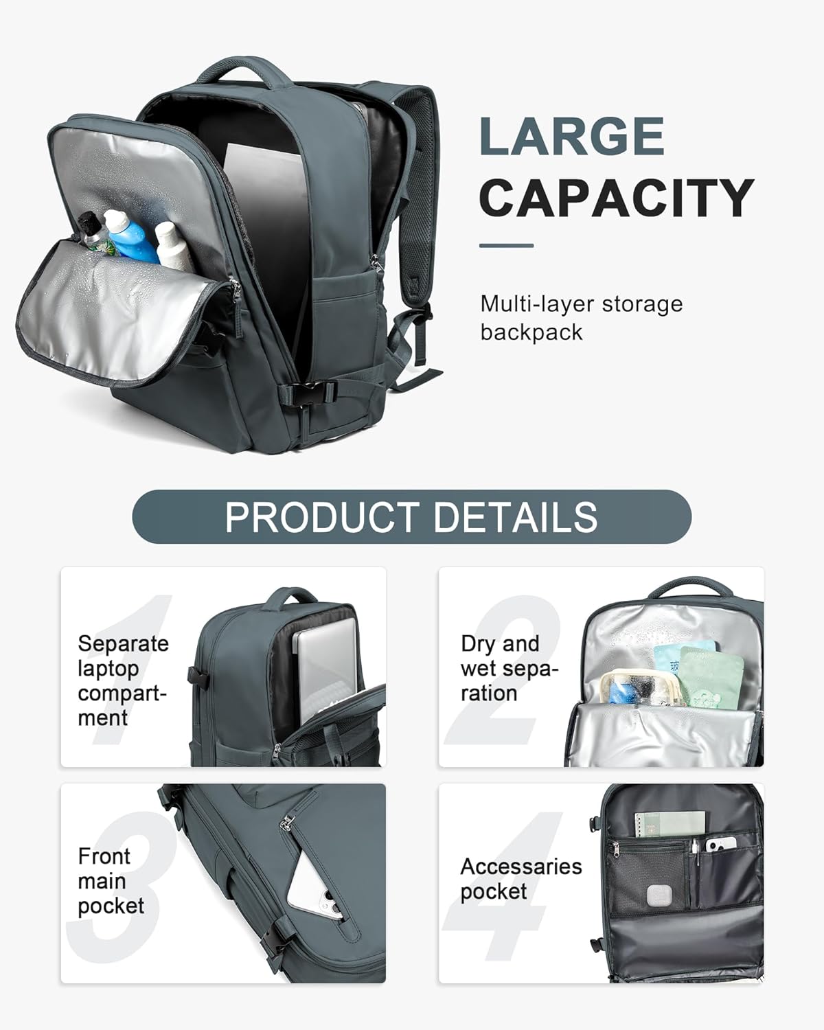 WONHOX Large Travel Backpack Carry on Flight Approved Laptop Work Business Backpack for Women Men