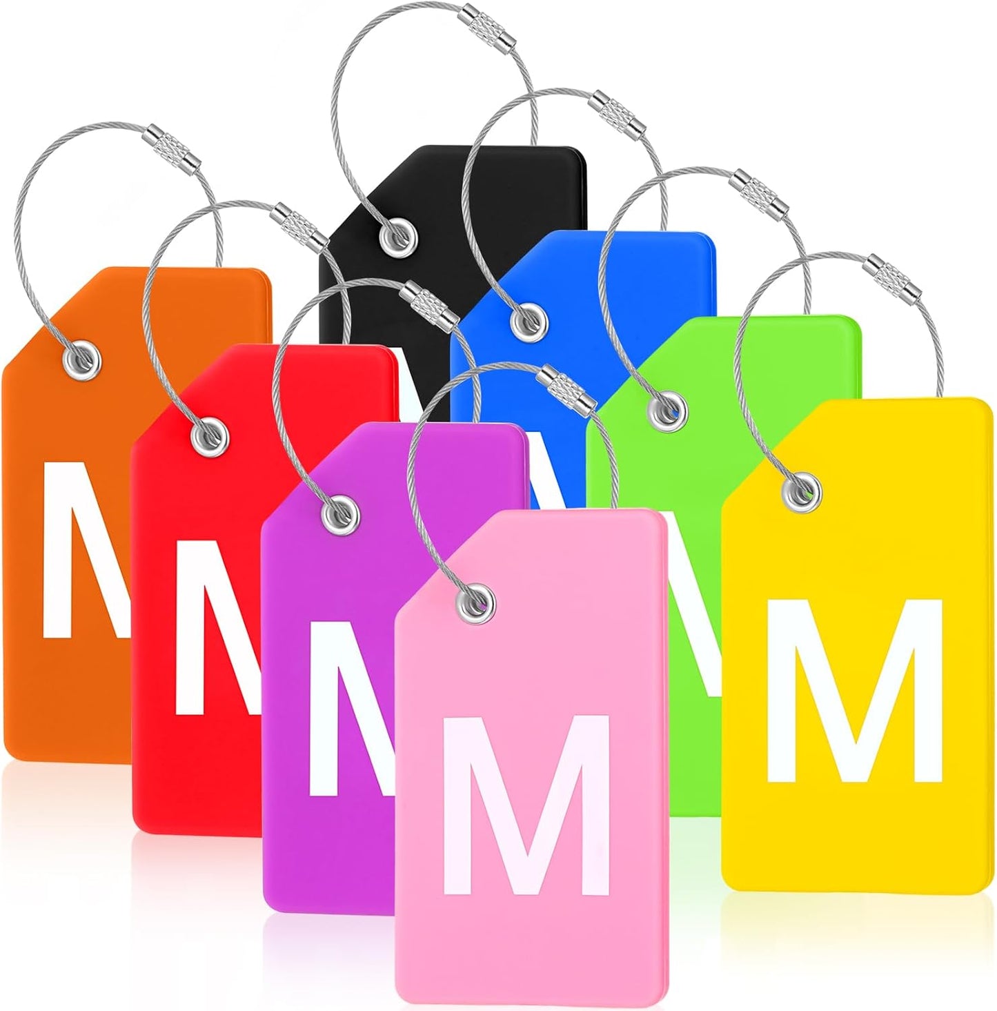 8 Pcs Initial Letter A-Z Luggage Tags Silicone Suitcase Instrument Tag with Name Card and Stainless Steel Loop(Letter M,Colorful)