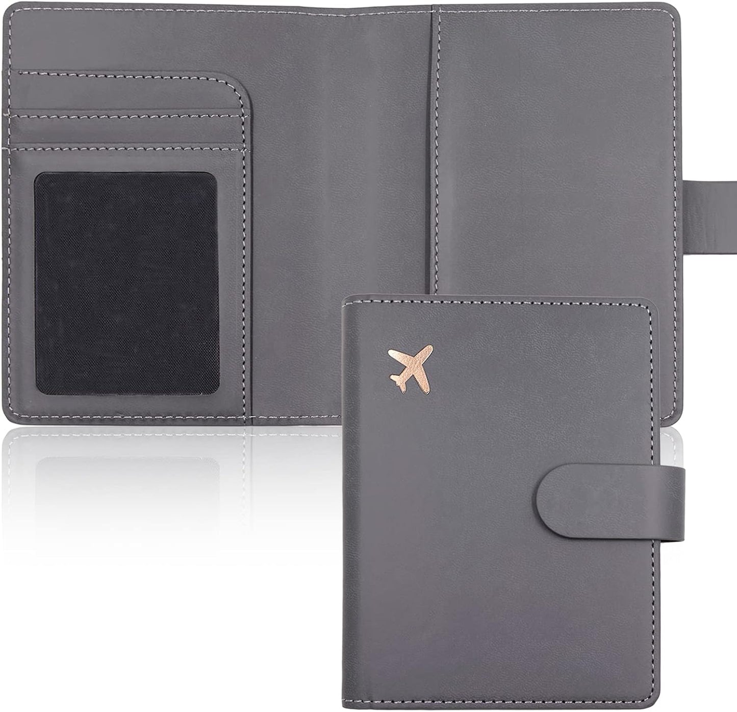 Deziliao Passport Wallet, Gray, Unisex, Faux Leather, Waterproof, Slim, Lightweight, RFID Blocking, 2-in-1 Design, with Document Slots, Credit Card Slots, SIM Card Slots
