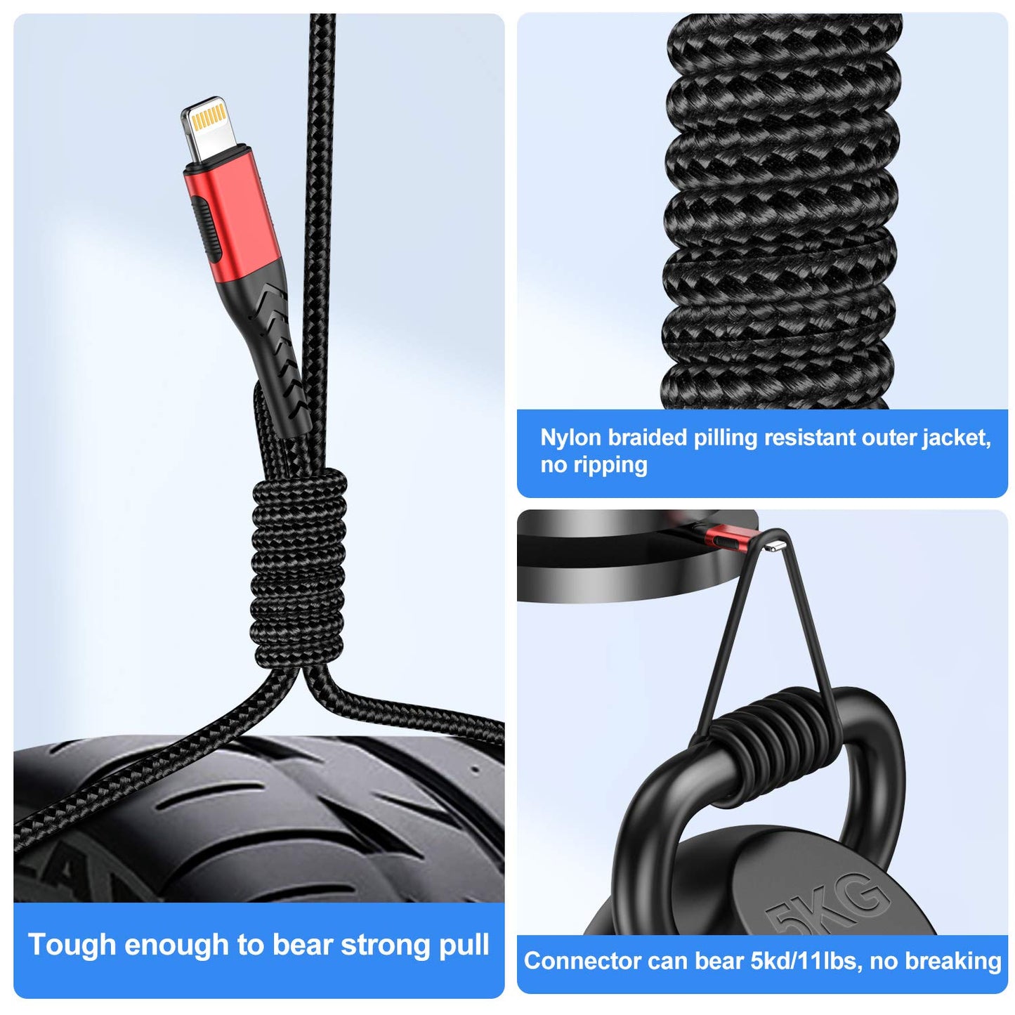 iPhone Charger, [Apple MFi Certified] 3Pack 10FT USB A Cable for Long Charger Cable, Fast iPhone Charging Cord Compatible with with iPhone Xs Max/XS/XR/X/8/7/6S/6/Plus/SE/iPad(Red)
