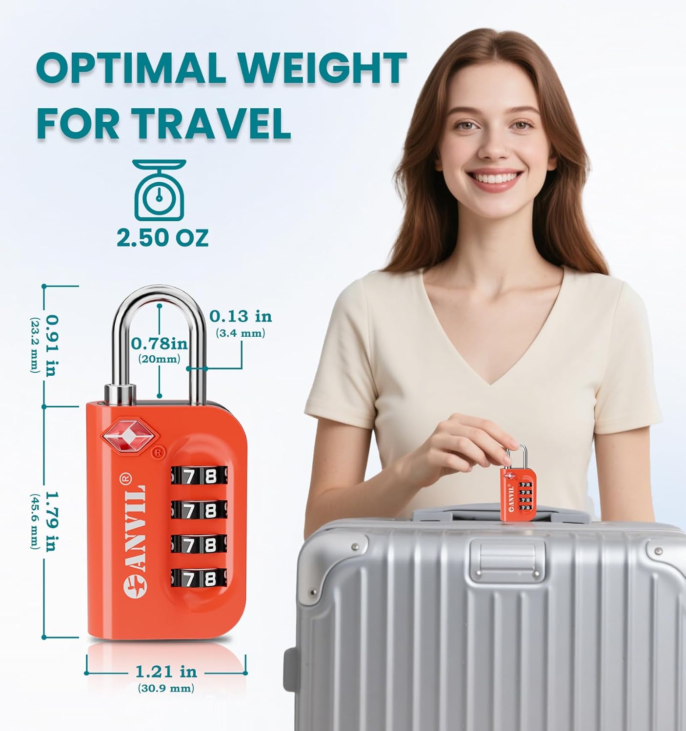ANVIL TSA Approved Luggage Lock - 4 Digit Combination, 10,000 Combinations, Easy-Read Password
