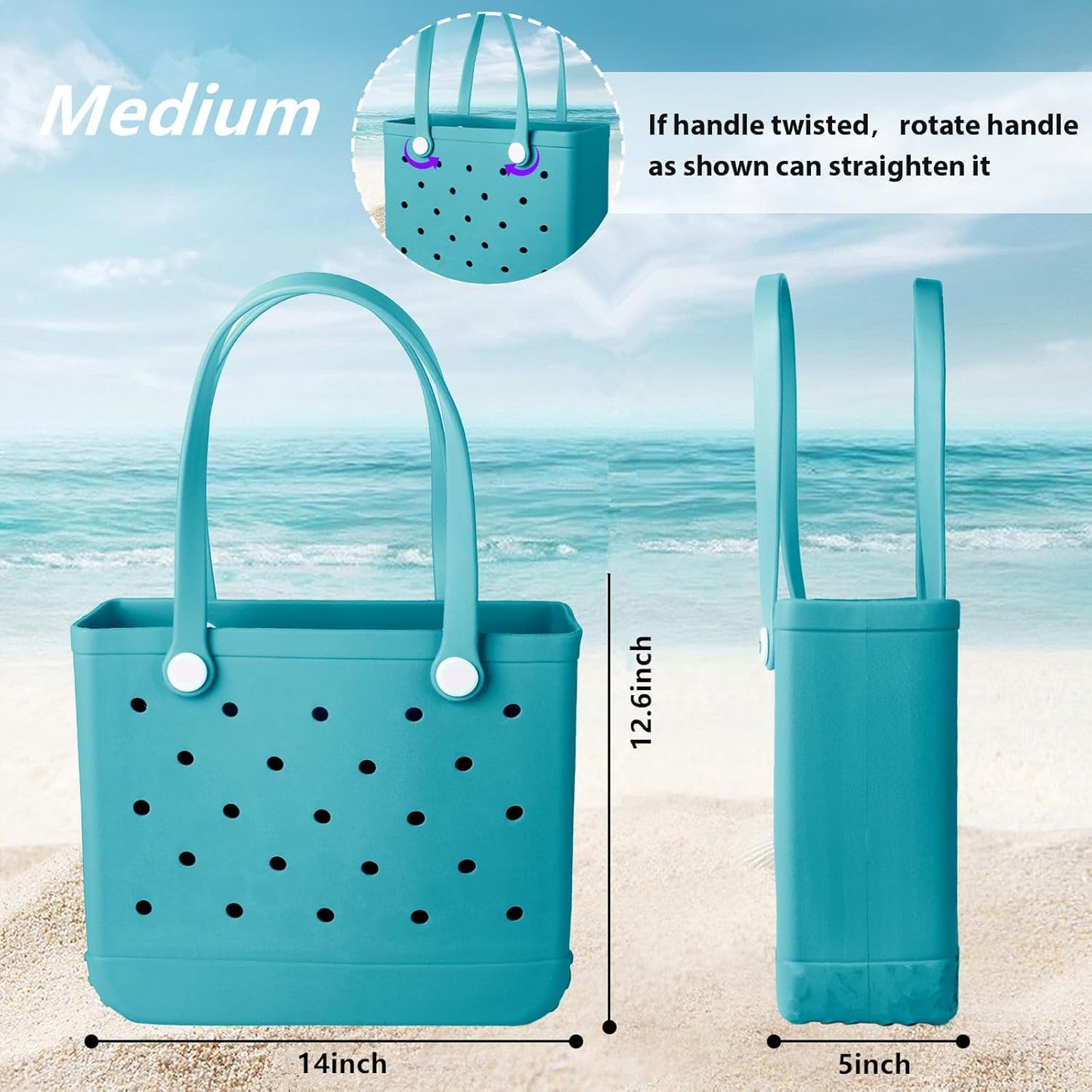 Medium Rubber Beach Bag for Men & Women, Large Capacity Rubber Travel Tote Bag for the Beach Boat Pool
