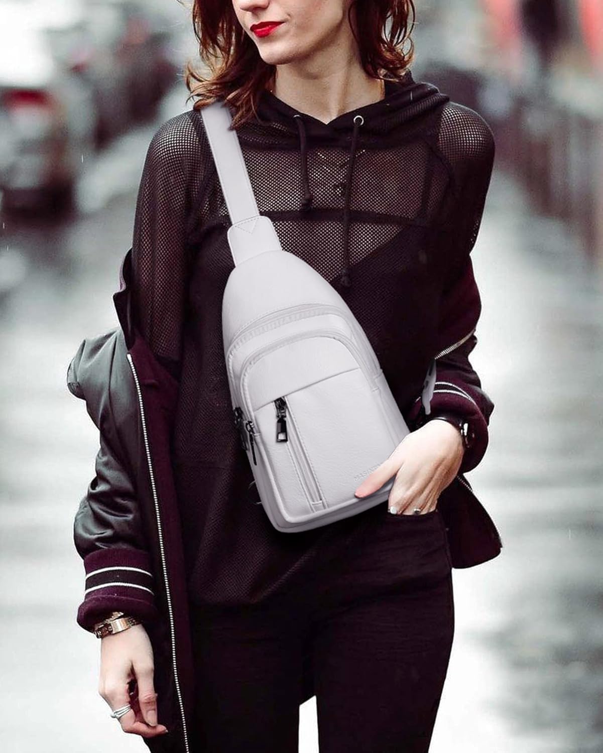 MASINTOR Sling Bag for Women - Crossbody Bags Fanny Pack with Vegan Leather - Adjustable Sling Backack for Travel