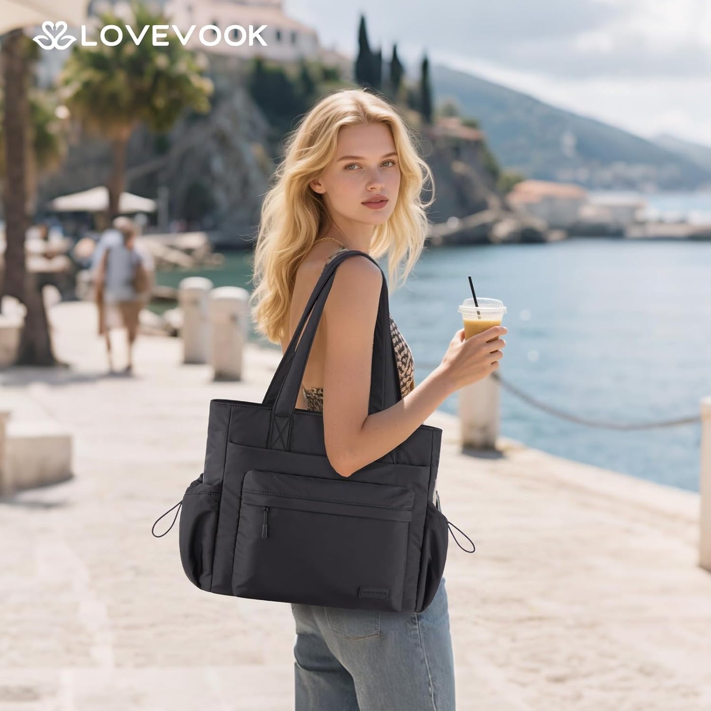 LOVEVOOK Tote Bag for Women, Puffer Work Tote with Zipper, Compartments, Travel Handbag for Nurse, Teacher, Daily Use, Gym