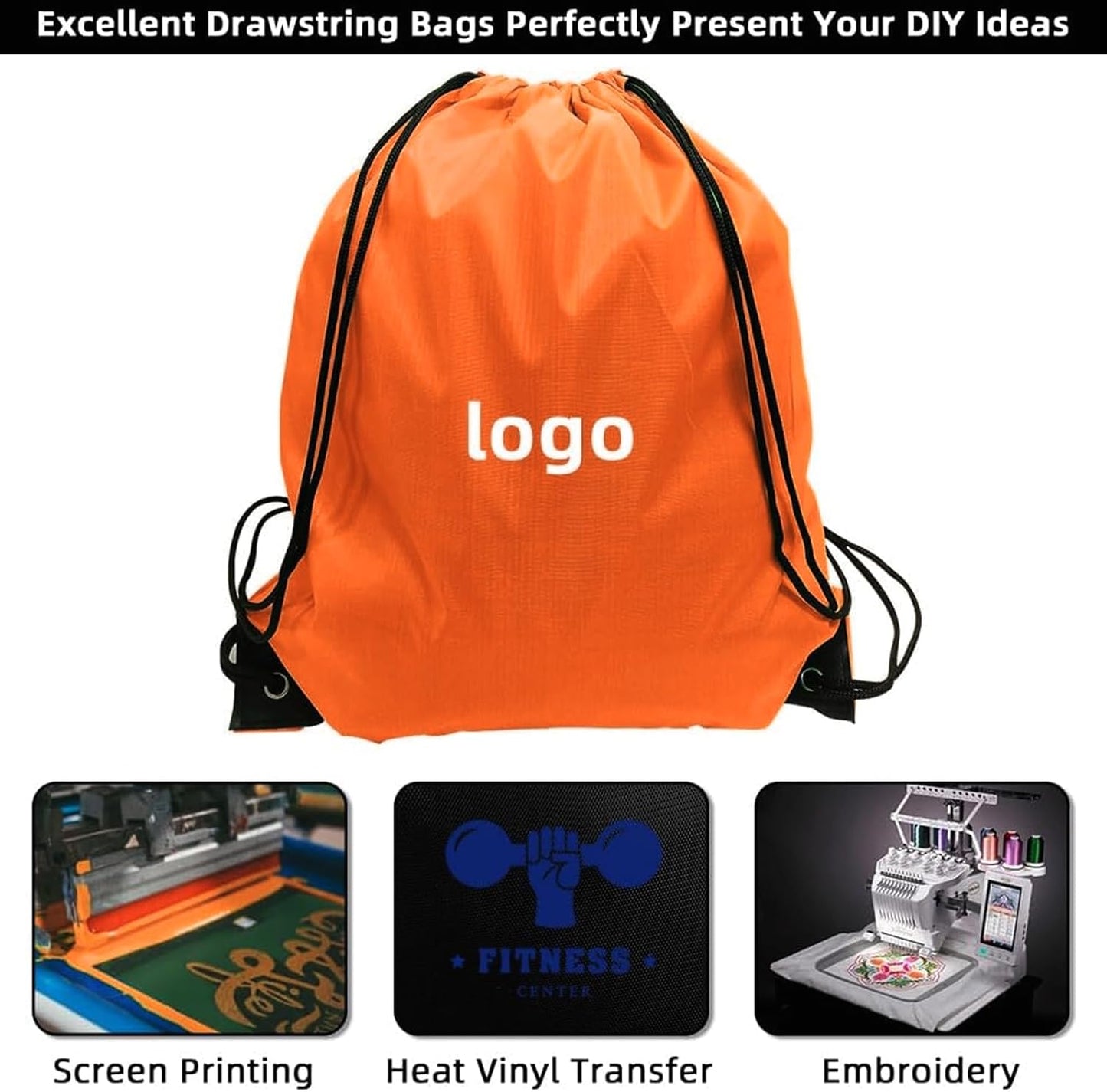 GoodtoU Nylon Drawstring Gym Bag - Cinch Sack Backpack for Sport, Traveling and Teams (60Pcs, Orange)