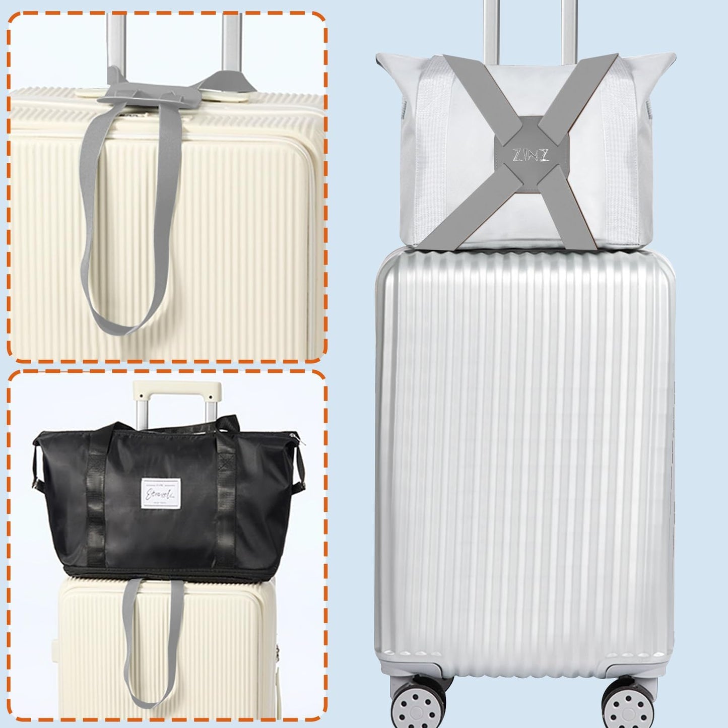 ZINZ Luggage Strap, High Elastic Suitcase Belt Adjustable Bag Bungees for Easier Travel，Gray