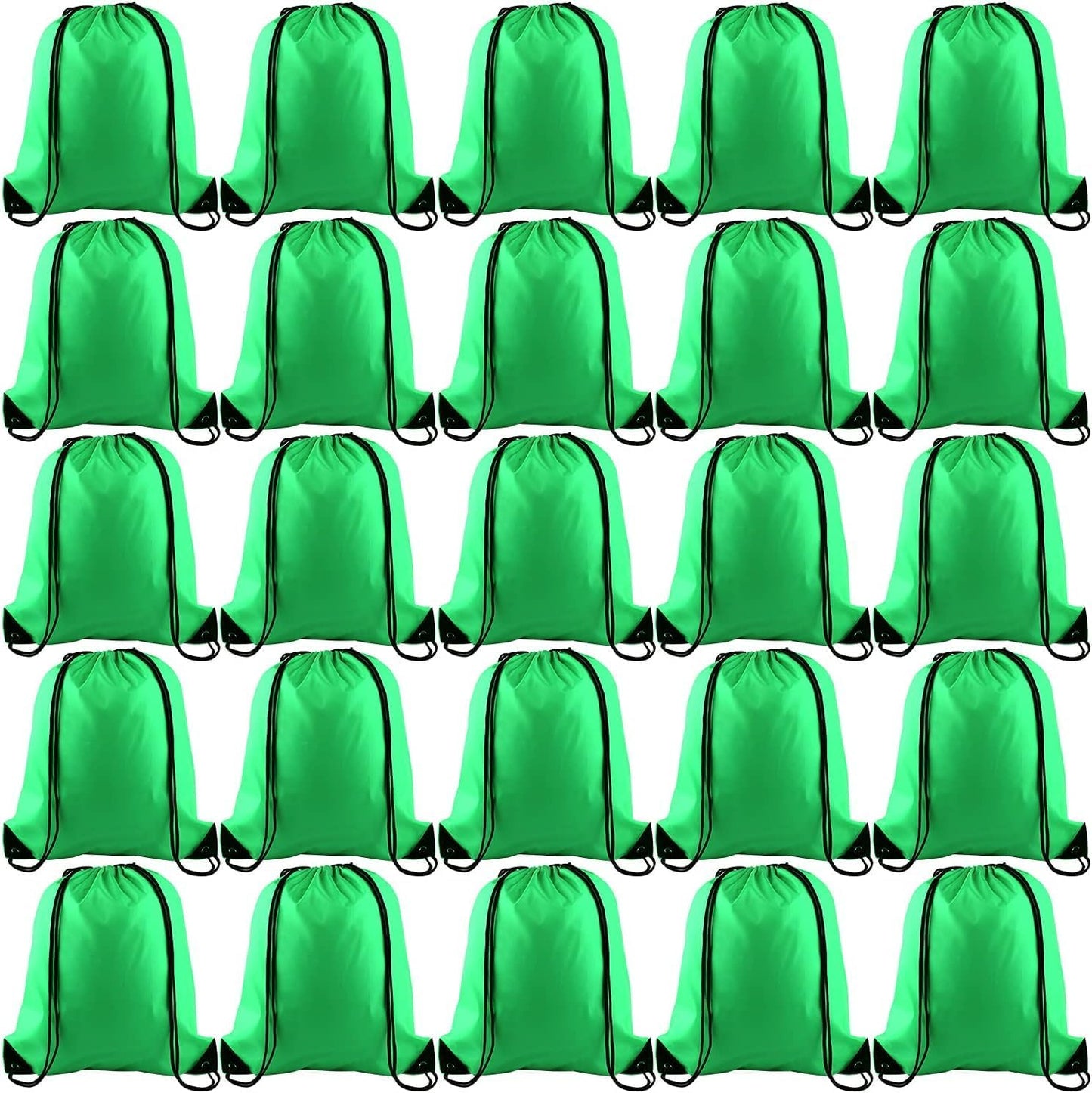 PLULON 25 Pcs Green Drawstring Backpack Bags Bulk String Backpack Cinch Sack Pull Sport Gym Backpack Bags for Yoga Traveling Outdoor Sports