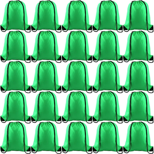 PLULON 25 Pcs Green Drawstring Backpack Bags Bulk String Backpack Cinch Sack Pull Sport Gym Backpack Bags for Yoga Traveling Outdoor Sports