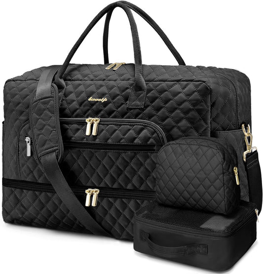 Large Women's Travel Duffel, Weekender with Shoe Compartment, Carry On Overnight Bag, Gym Duffel with Wet Pocket, Hospital Bags Set