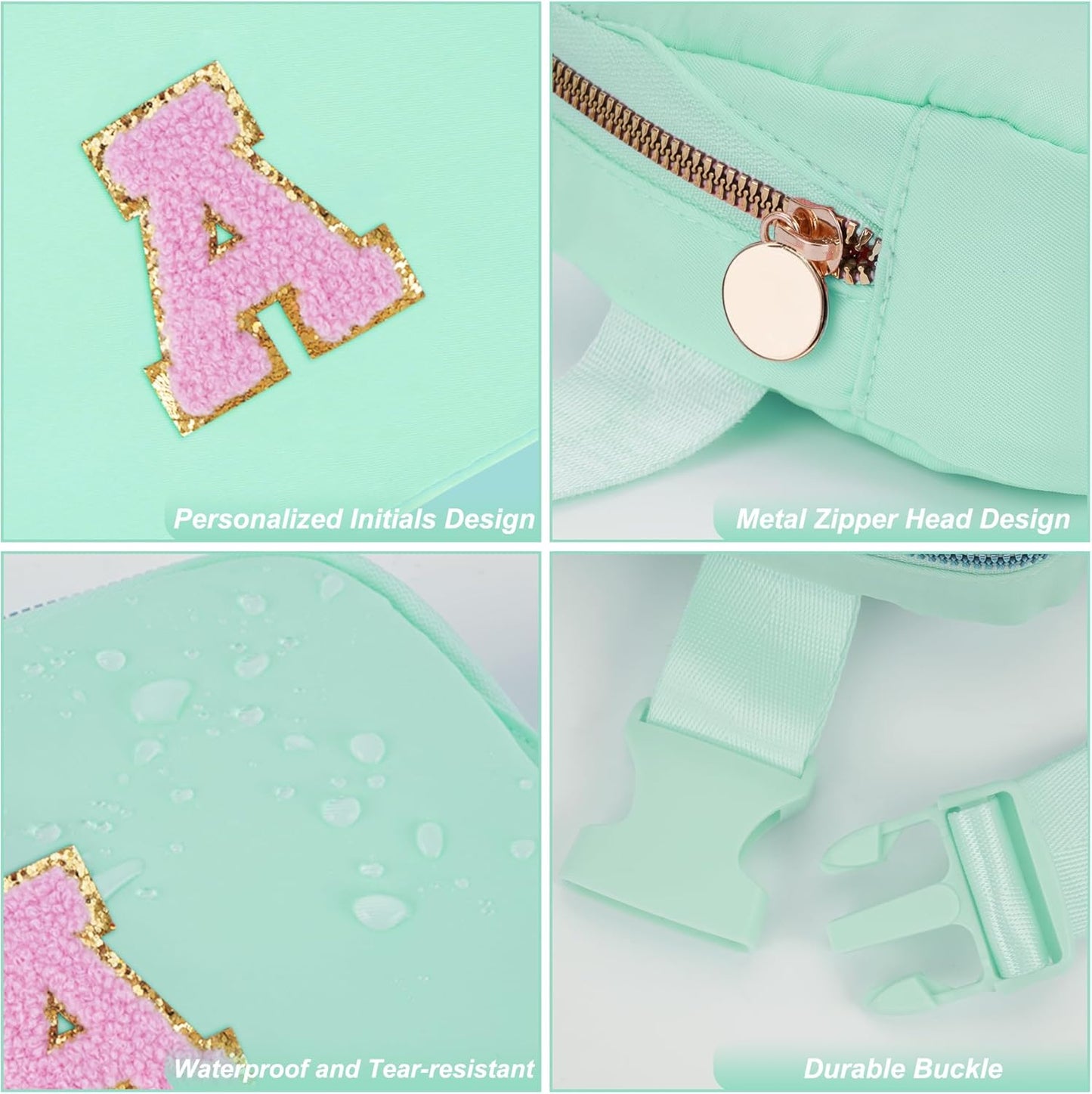 Belt Bag Fanny Pack Crossbody Bags with Initials Letter Patch Cute Stuff Birthday Gifts for Teenager Girls Trendy Stuff for Teens | Light Green,A