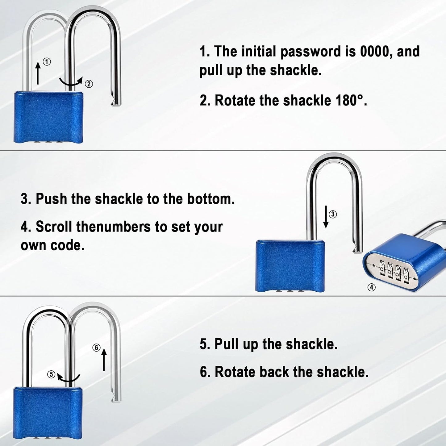 Combination Lock, 4-Digit Heavy Duty Combo Lock, Combination Padlock Weather-Resistant Heavy Duty Combo Locks for Outdoor Fence, Locker, Sheds, Gym, Gate Hasps (Long Shackle) (2pcs-Blue)