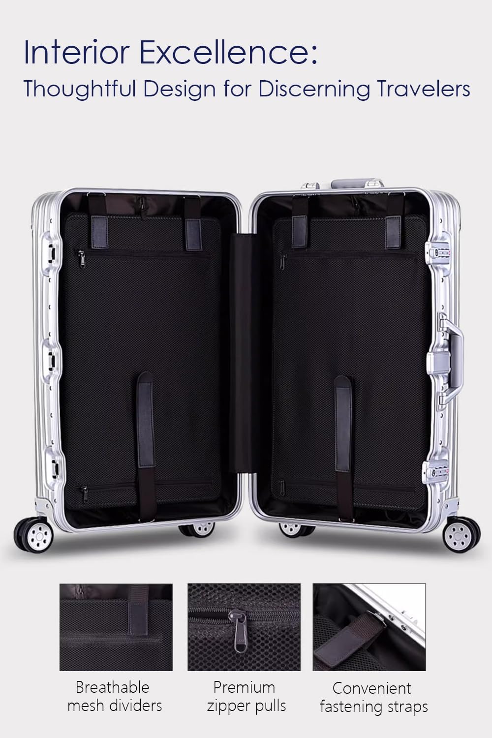 28 Inch All Aluminum Checked in Luggage with Wheels, Hard Shell Zipperless Suitcase with TSA Locks
