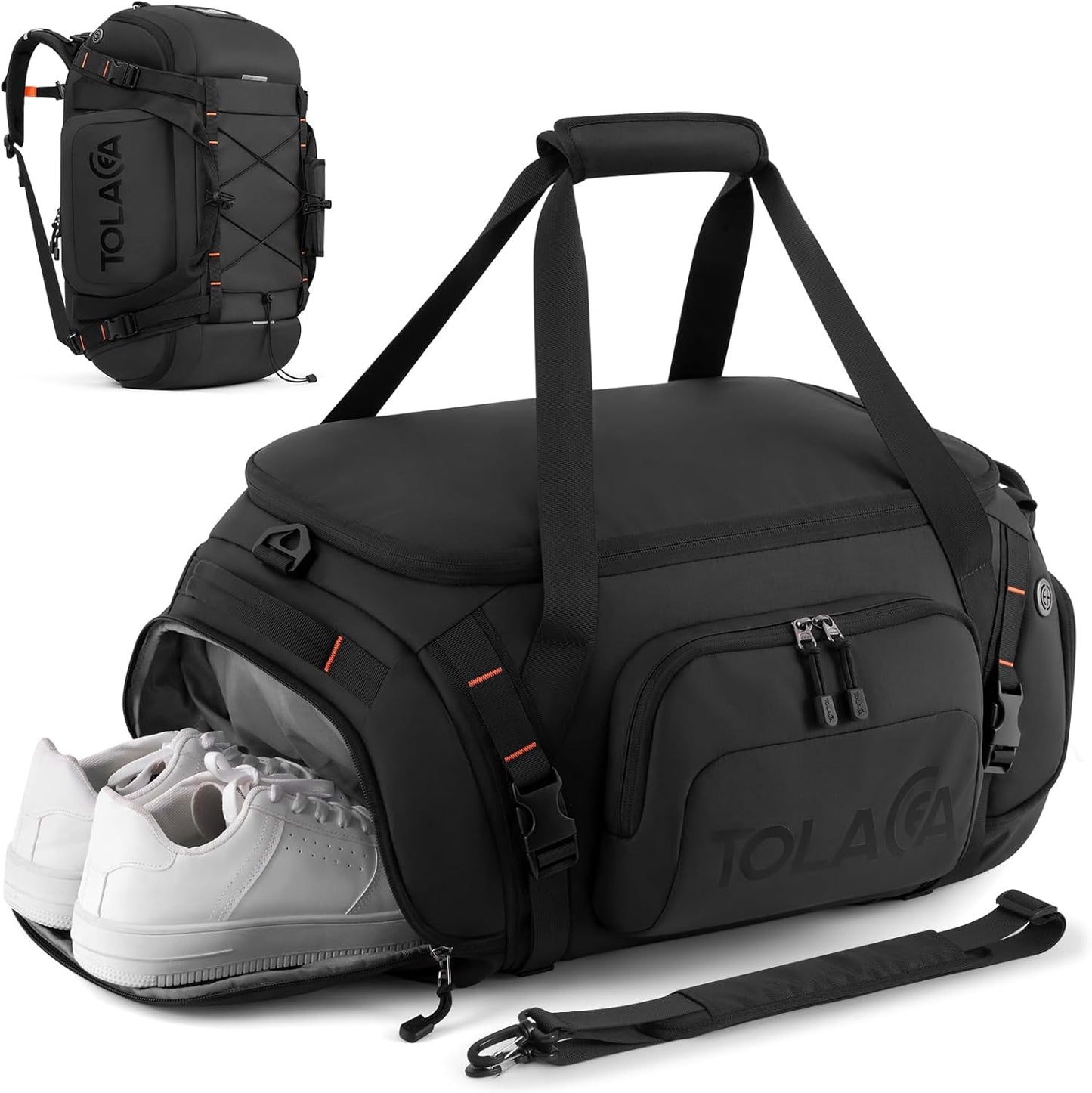 Tolaccea Gym Bag for Men with Shoe Compartment Wet Pocket, 40L Convertible Duffle Bag Gym Backpack Waterproof Sports Travel Bags with Extra 16'' Laptop Bag, 3-in-1 Workout Duffel Carry On for Airplane