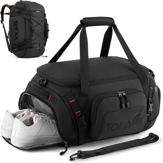 Tolaccea Gym Bag for Men with Shoe Compartment Wet Pocket, 40L Convertible Duffle Bag Gym Backpack Waterproof Sports Travel Bags with Extra 16'' Laptop Bag, 3-in-1 Workout Duffel Carry On for Airplane