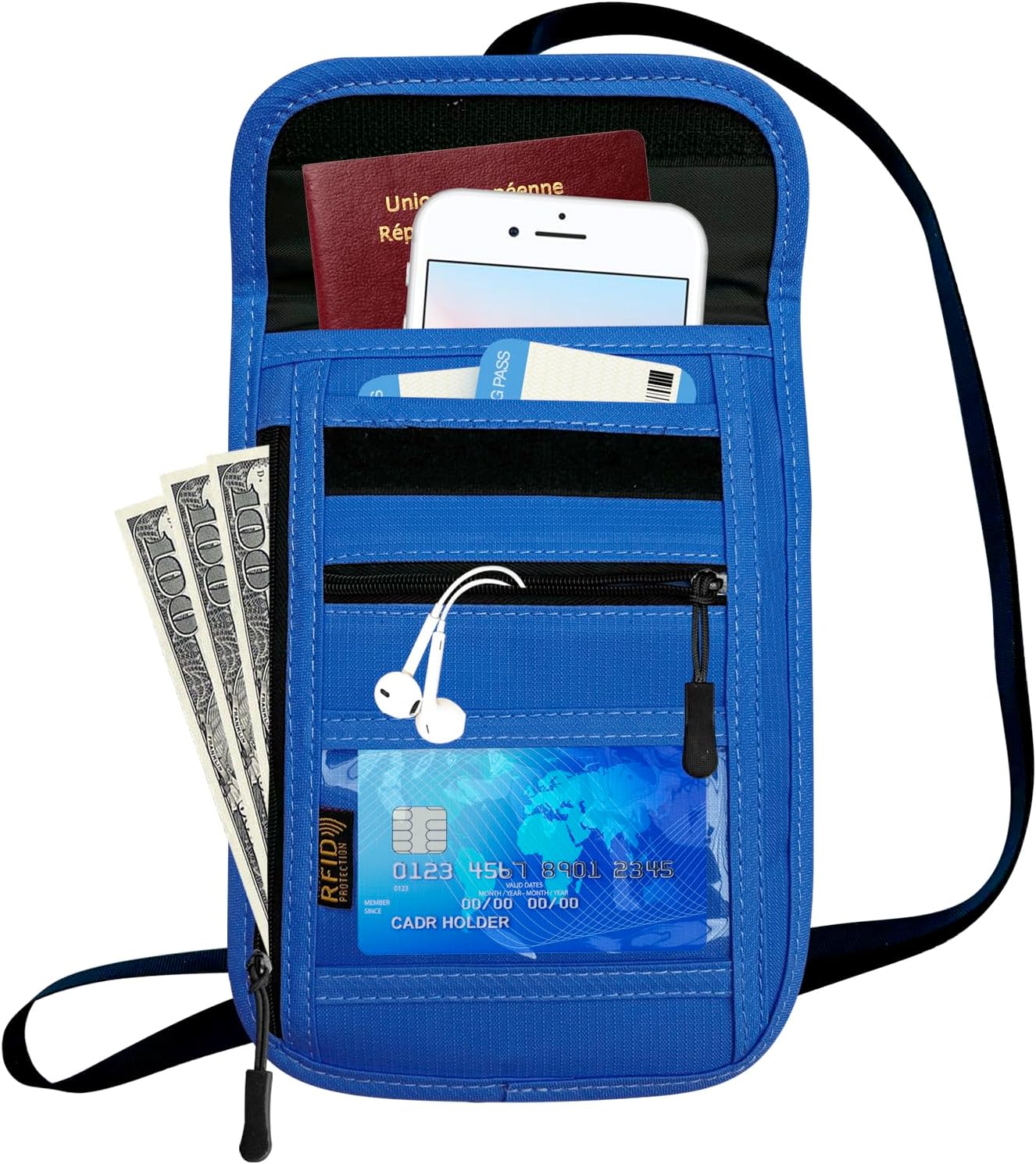 RFID Blocking Travel Neck Wallet Pouch and Passport Holder, Travel Neck Pouch Passport Holder for