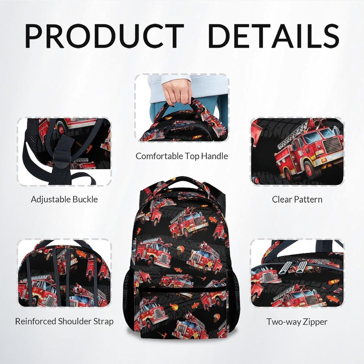 Toddler Boy Backpack - Fire Truck Backpacks for Kids - Cool Toddler Bookbag - Durable School Bag for Kindergarten/Preschool/Elementary(17 Inch)