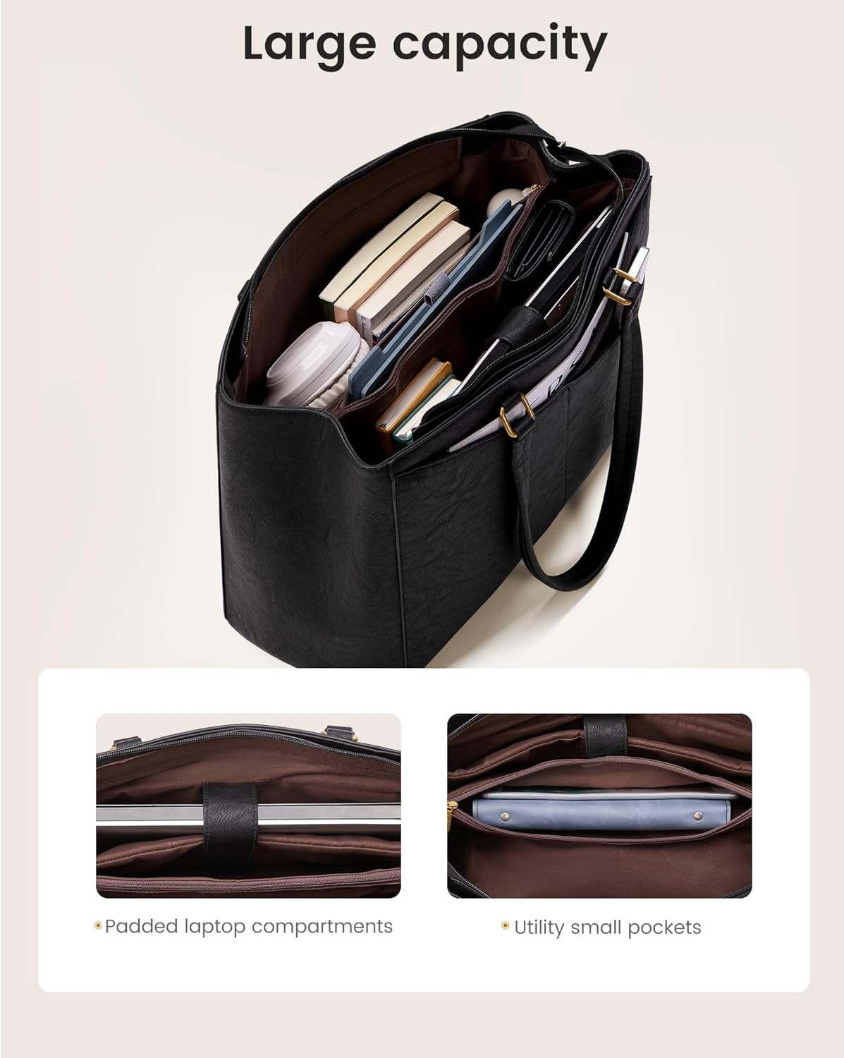 LOVEVOOK Lunch Bag, Tote Bag for Women with Insulated Lunch Compartment, Laptop Work Tote Bag for Teacher, Nurse, Travel, College, Daily,15.6 Inch