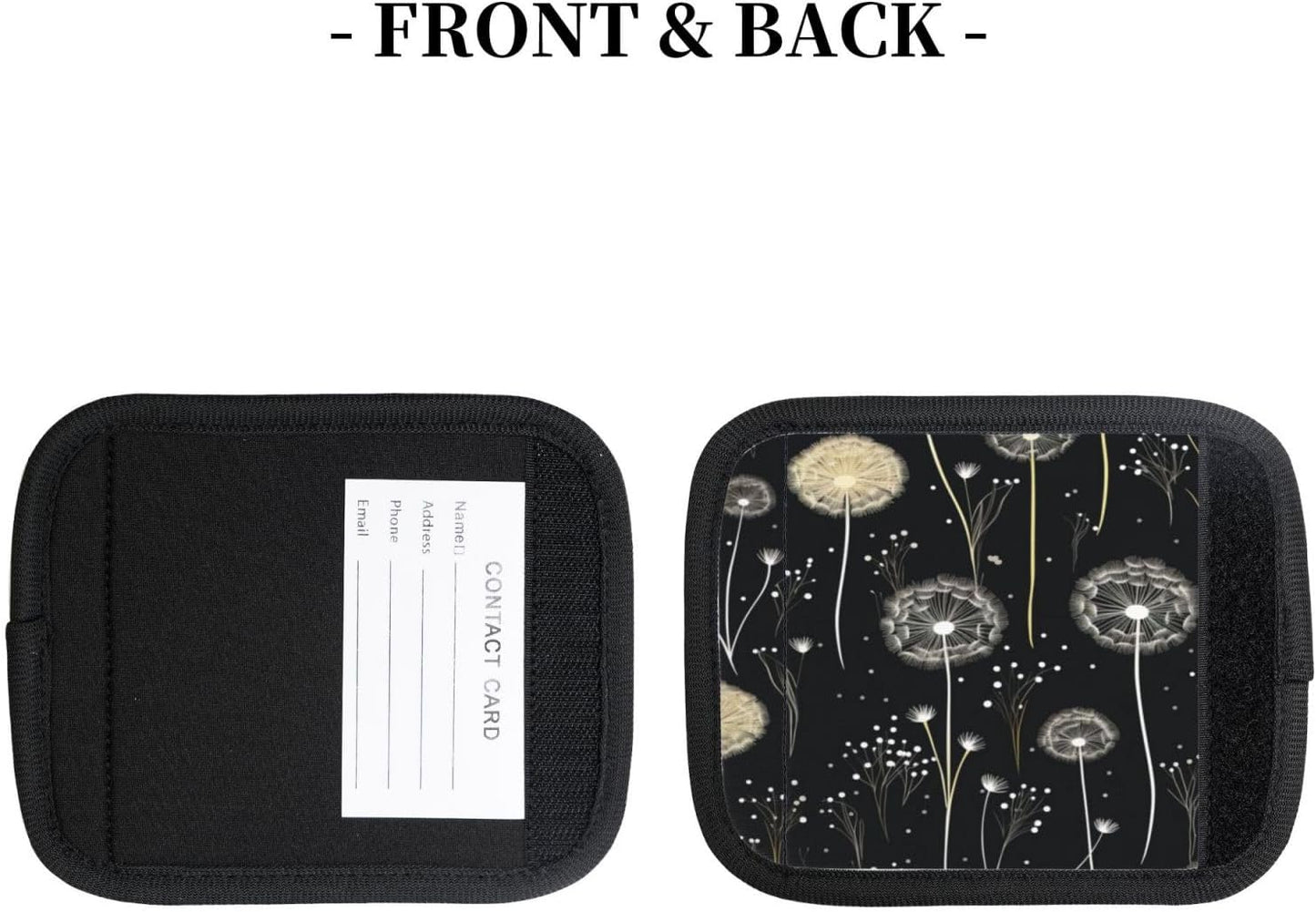 Luggage Handle Wraps Dandelion Flowers Pattern Black Luggage Identifiers Soft Neoprene Luggage Handle Wraps For Suitcase Trolley Handle Grip Cover 2 Pack Luggage Tags