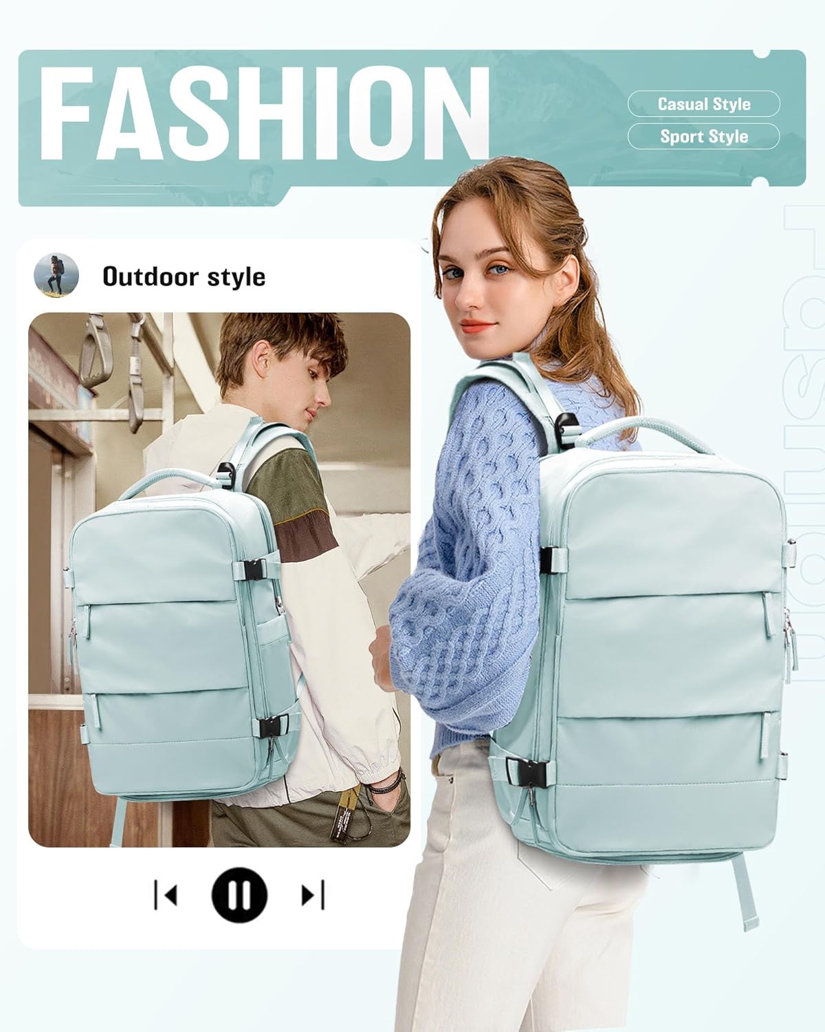 Vacuum Backpack Travel,Travel Backpack with Vacuum System,Vacuum Seal Compression Backpack with Pump for Travel,Flight Approved 18x14x8 inches Laptop Bag,Light Blue