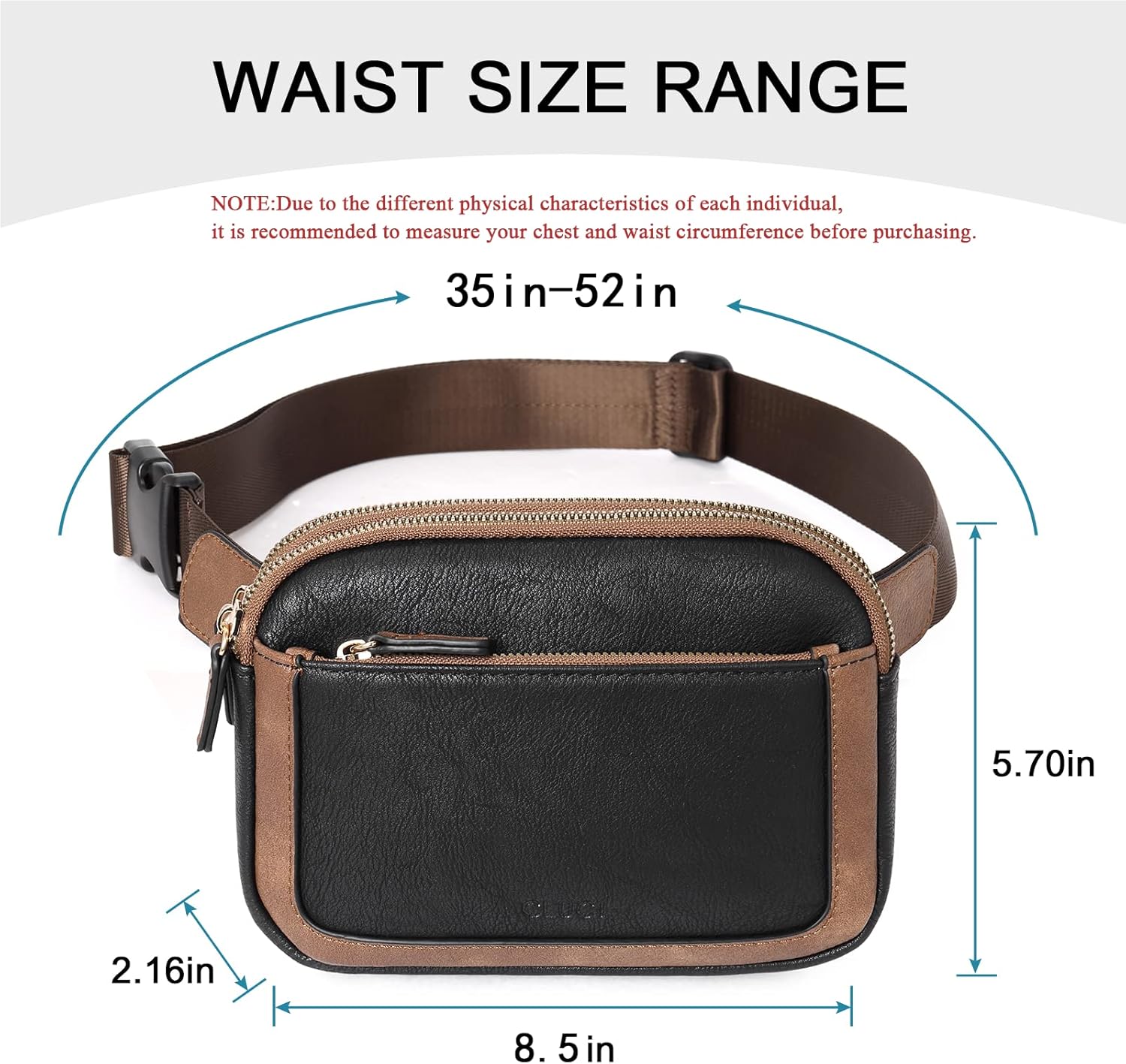 CLUCI Belt Bag for Women, Mini Everywhere Crossbody Waist Bag Adjustable Strap, Vegan Leather