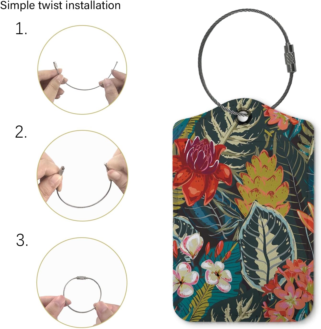 Vintage Luggage Tags for Suitcases,Retro Flower 2 Pack Baggage Tag Label with Steel Loop,Handbag School Bag Backpack Traveling Accessories,Flora Gifts for Women