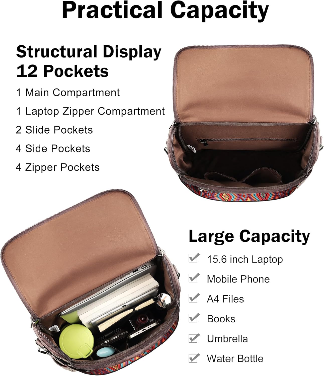FADEON Laptop Backpack for Women Leather Travel Backpack with Laptop Compartment, Designer Ladies