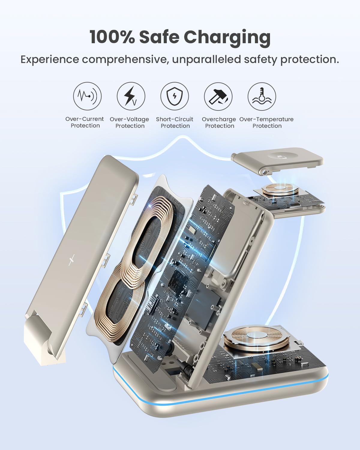 Wireless Charging Station: GEEKERA 3 in 1 Foldable Wireless Charger Stand for iPhone 17 16 15 14 13 12 11 Pro Max/X/8, Charging Station for Apple Watch Ultra/11/10/9/SE/8/7/6/5/4/2, AirPods 2/3/Pro