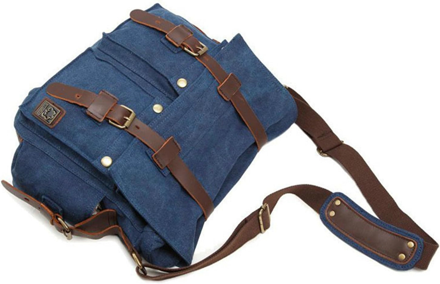 Sechunk Vintage Military Leather Canvas Laptop Bag Messenger Bags Medium