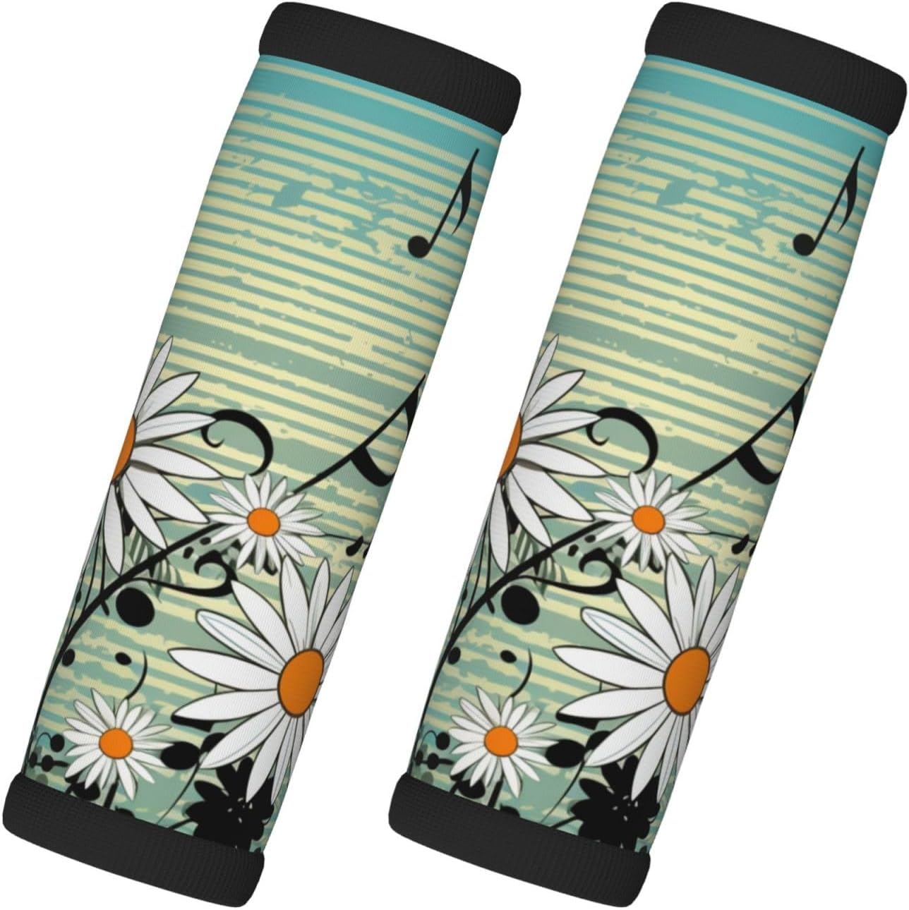Luggage Handle Wraps Music Notes Daisy Flowers Blue Luggage Identifiers Soft Neoprene Luggage Handle Wraps For Suitcase Trolley Handle Grip Cover 2 Pack Luggage Tags