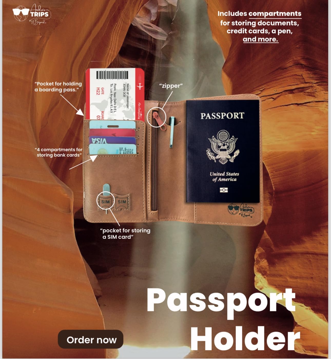 Passport Holder. GENUINE TOP GRAIN LEATHER. Luxury Gift Box. Pen, and SIM Card Removal Tool Included/Travel Wallet (American-Brown)