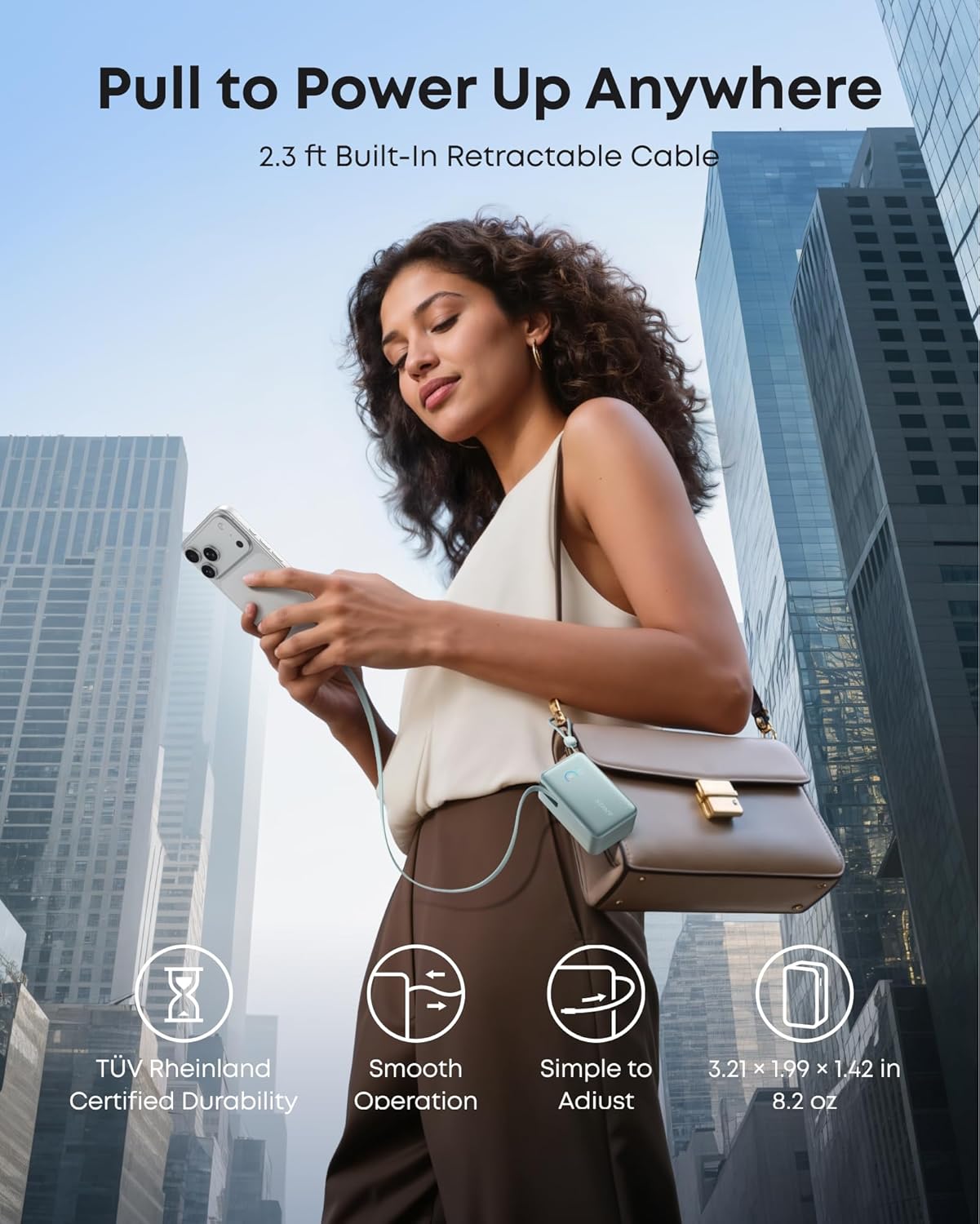 Anker Nano Portable Charger, 10,000mAh 45W Max Compact Power Bank, Travel Essential Phone Battery Pack with 2.3 ft InstaCord Retractable Cable for iPhone 17/16 Series, iPad, Galaxy, Pixel, and More