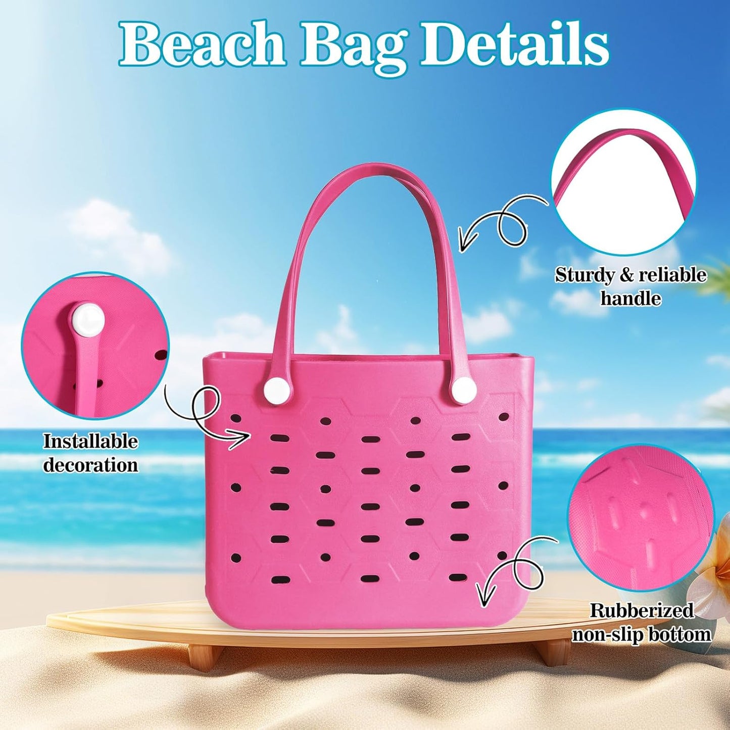 Medium Rubber Beach Bag for Men & Women, Large Capacity Rubber Travel Tote Bag for the Beach Boat Pool