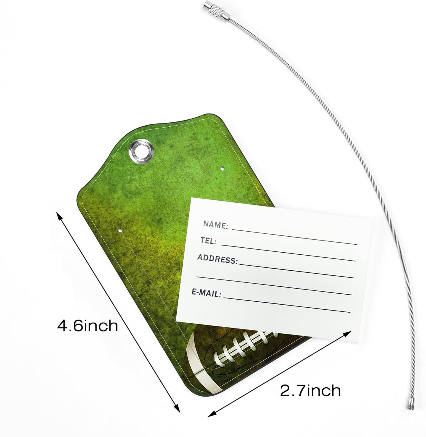 2 Pack Luggage Tags,American Football PU Leather Idea Baggage Tag with ID Labels Privacy Cover Metal Ring Men and Women Travel Bag Labels