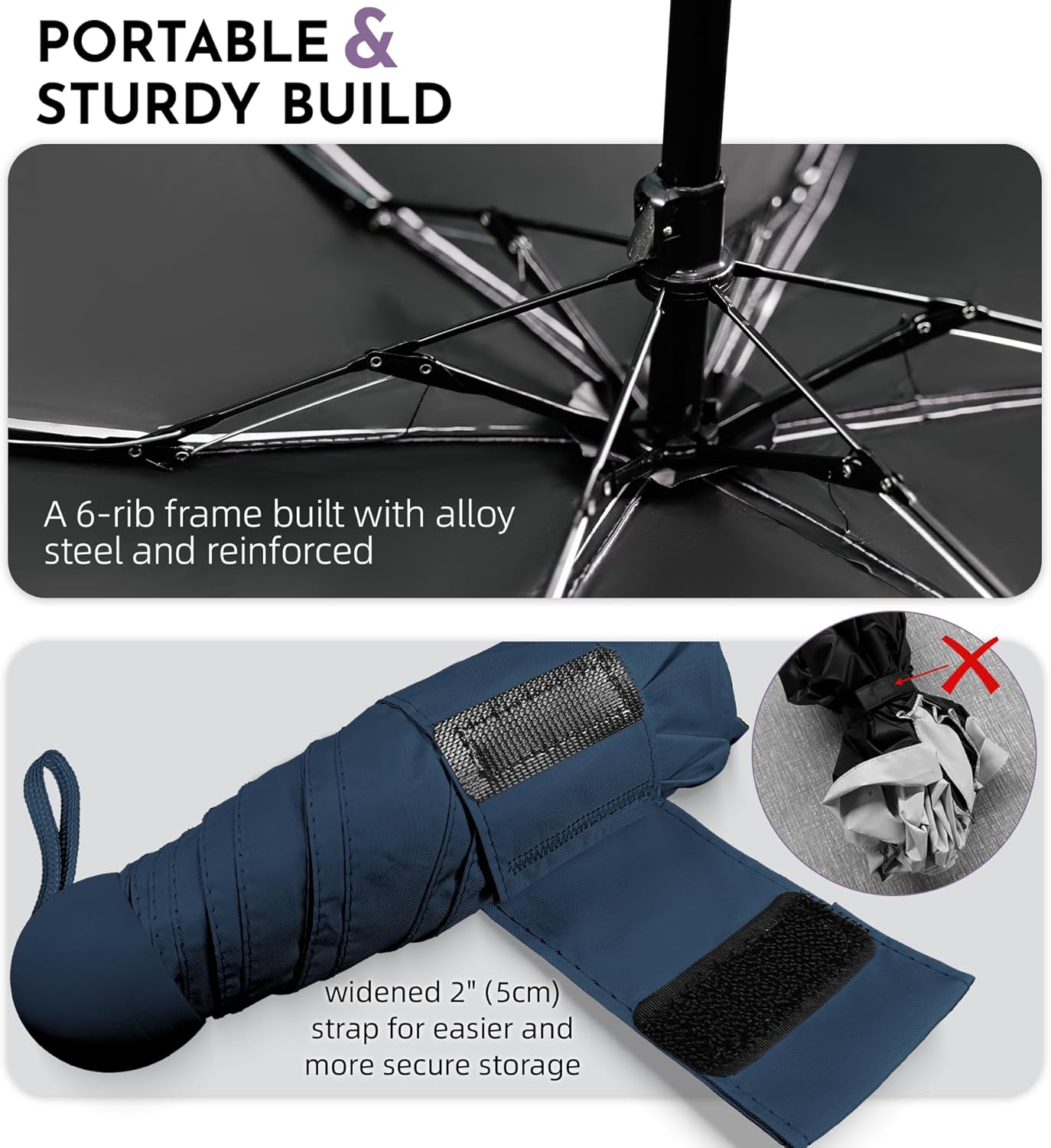 Travel Mini Umbrella Compact Small & Lightweight, UV Rain Protection, Pocket-Sized Folding