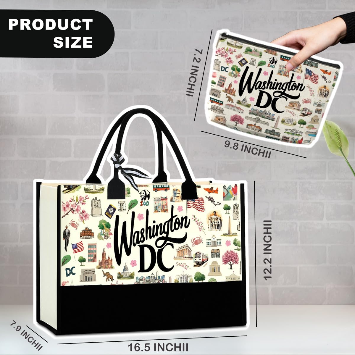 Boston Dallas Washington DC San Francisco Los Angeles China Travel Tote Bag Makeup Bag Set