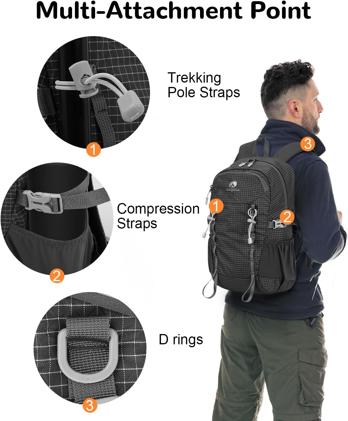 20L Small Waterproof Hiking Backpack Men, Lightweight Small Travel Backpack for Outdoor, Black