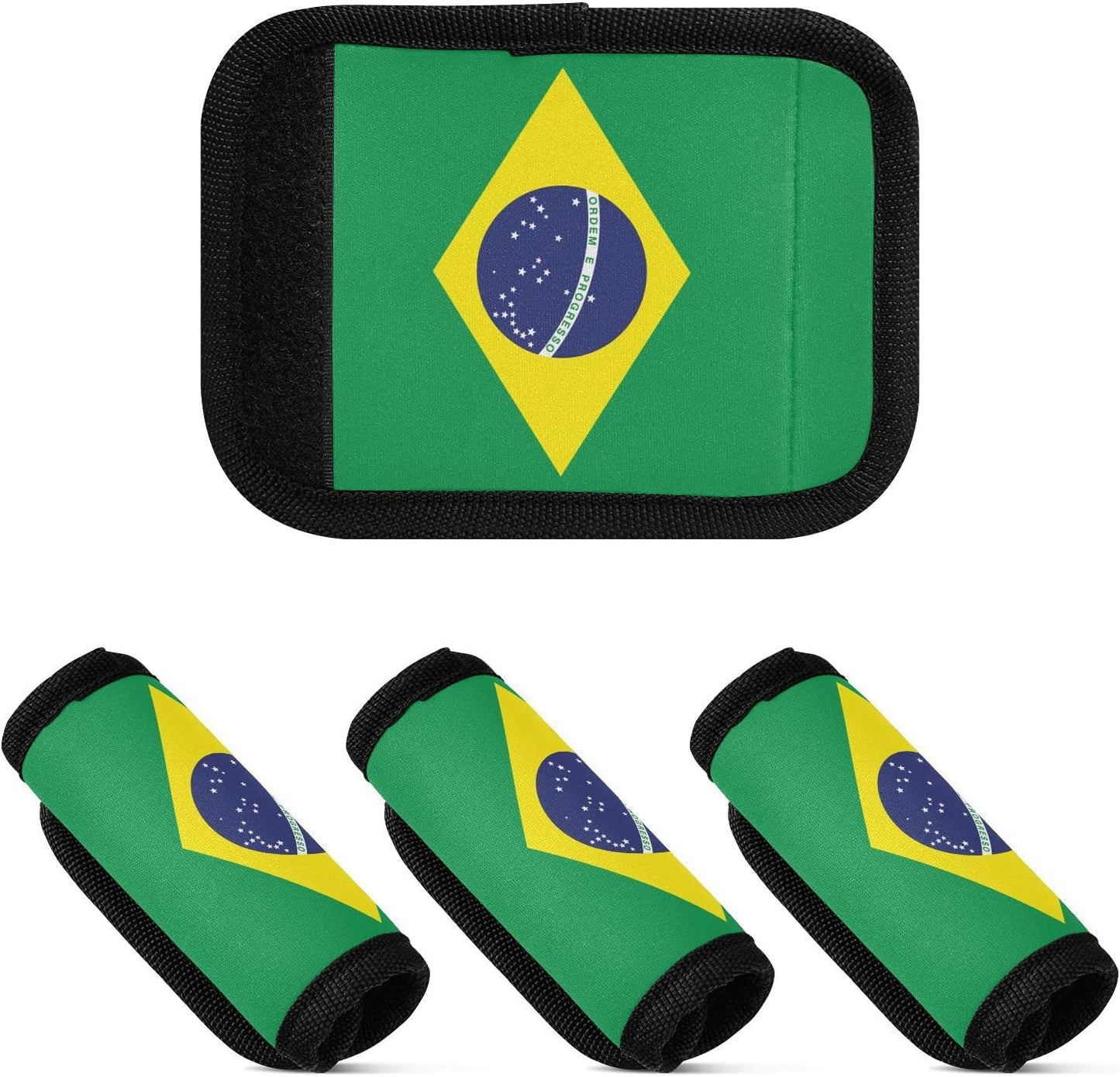 Brazil Flag 2 Pack Luggage Handle Wrap for Suitcase Luggage Identifier Travel Tags Handle Protection Sleeve Cover
