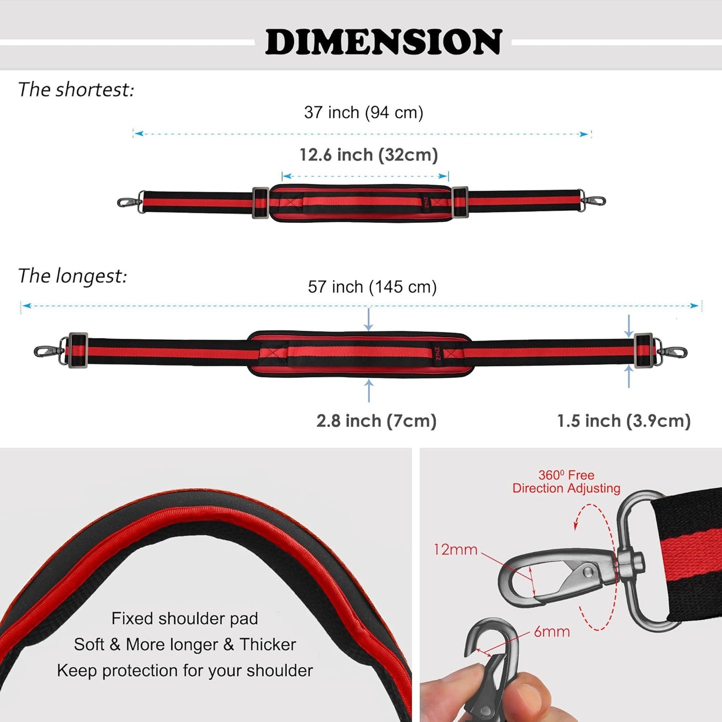 ZINZ Bag Shoulder Strap, Padded Adjustable Shoulder Strap Replacement