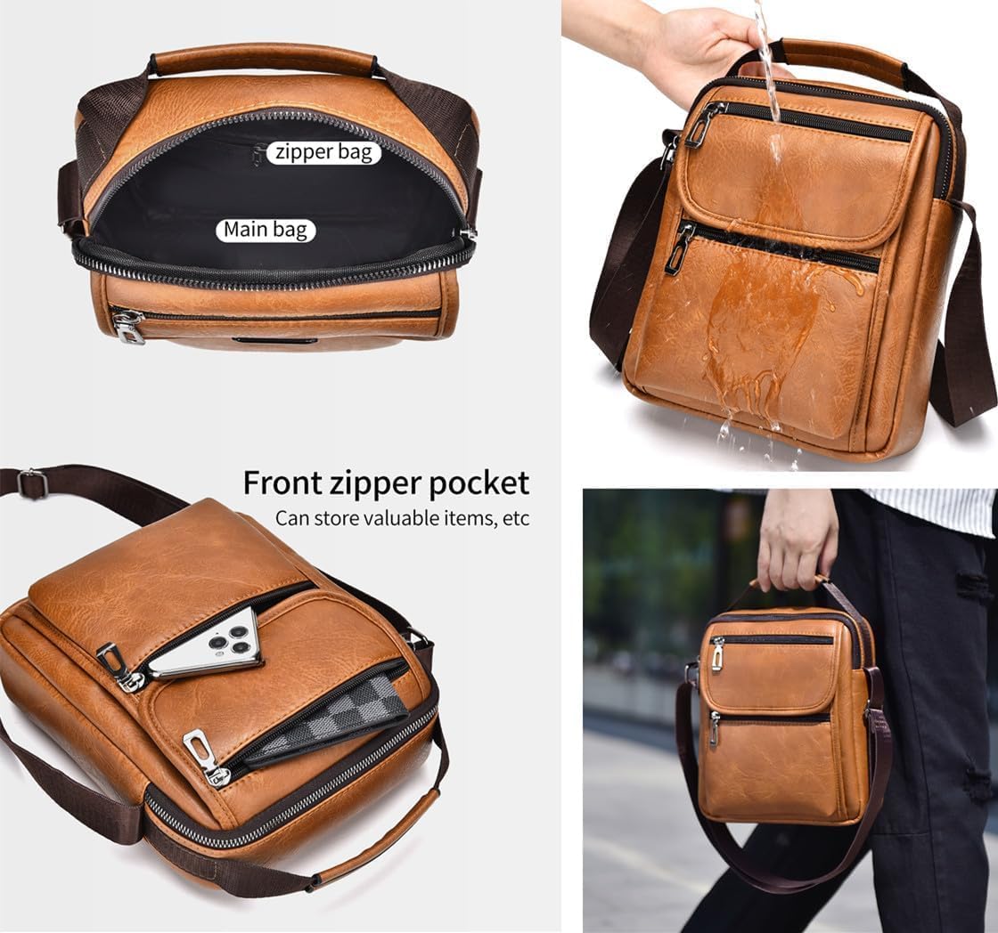 Zipper Buckle Leather Messenger Bag Vintage Handle Shoulder Crossbody Purse Genuine Leather for Daily Office Use