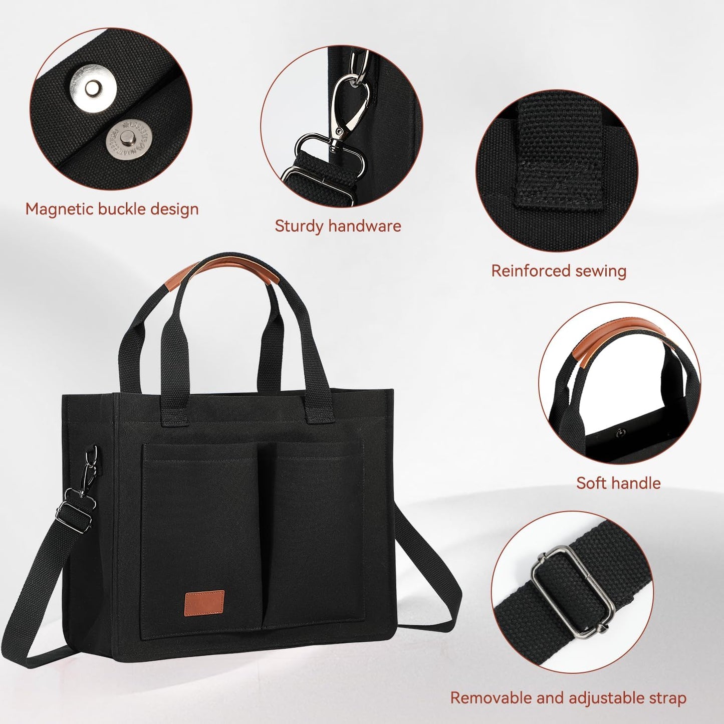 Voova Large Canvas Tote Bag for Women, Womens Laptop Work Bags Crossbody Purse Handbag Shoulder Travel Messenger Totes