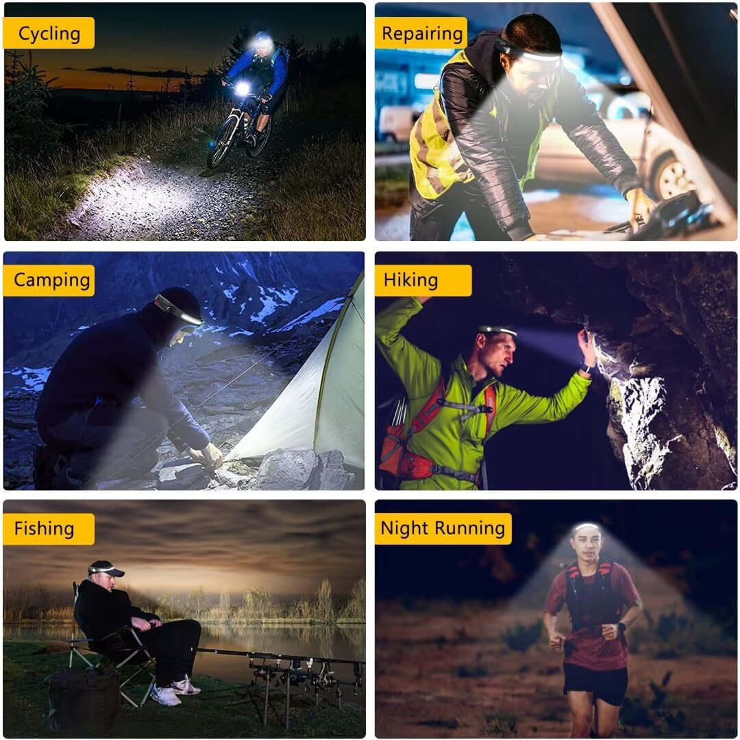 Headlamp Rechargeable 2PCS, 230° Wide Beam Head Lamp LED with Motion Sensor for Adults - Camping