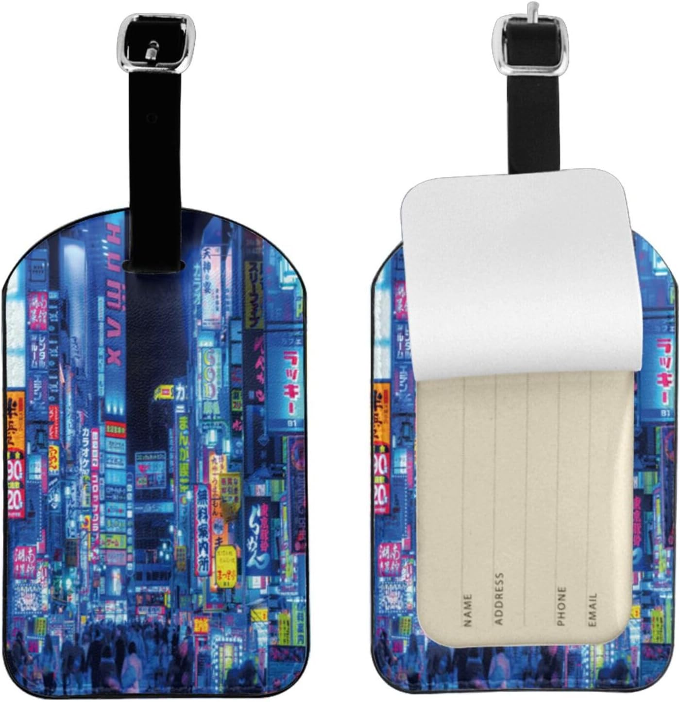 Japan Luggage Tag for Suitcases,Japanese Tokyo Night Street PU Leather Baggage Tags Bag Tags Travel Id Label for Luggage Women Men -1 Piece