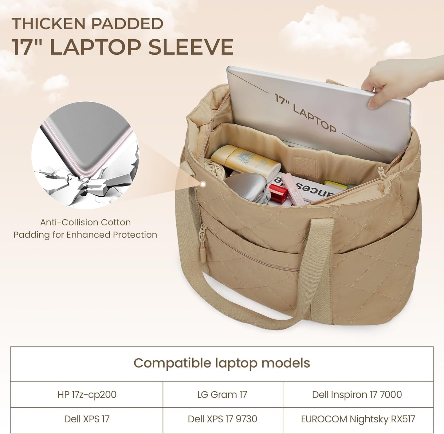 befen Laptop Tote Bag for Women Work, Travel Tote Bags Nurse Puffer Quilted Handbags, Lightweight Waterproof Beach Purse